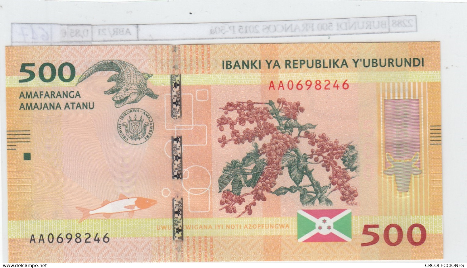 BILLETE BURUNDI 500 FRANCOS 2015 P-50a SIN CIRCULAR - Other - Africa