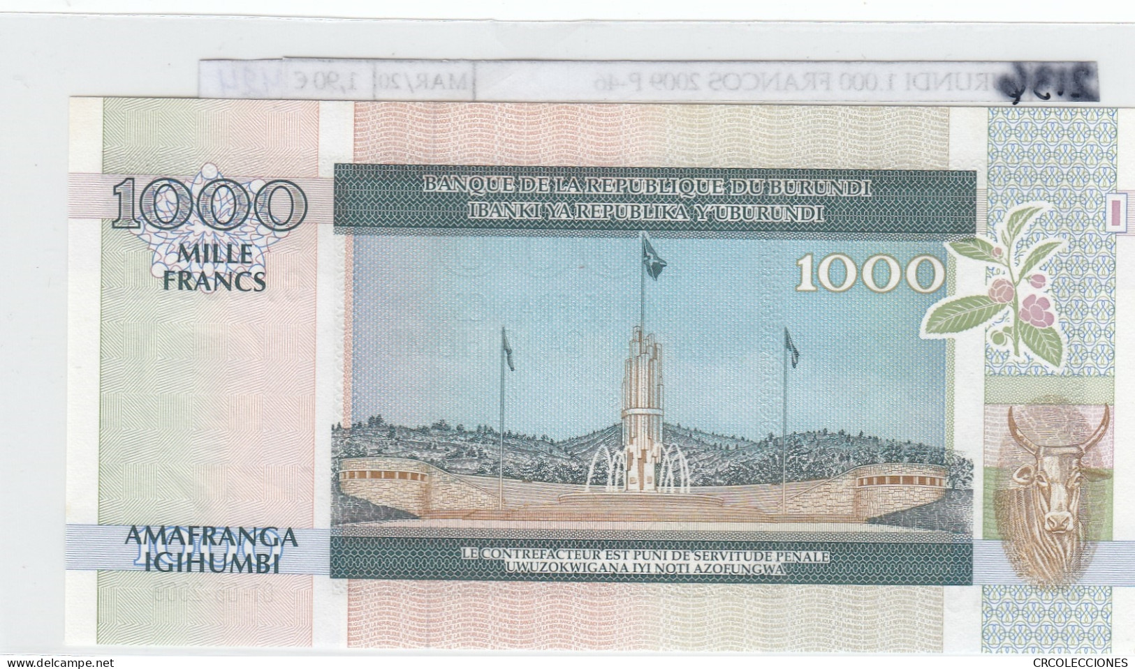 BILLETE BURUNDI 1.000 FRANCOS 2009 P-46  SIN CIRCULAR - Sonstige – Afrika