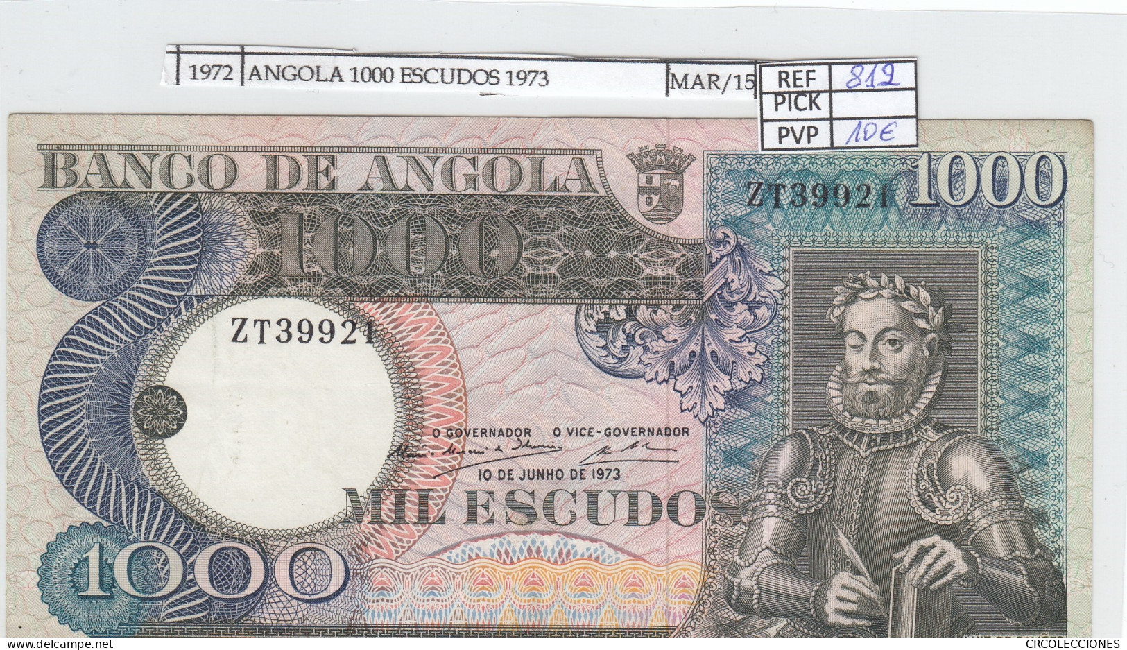 BILLETE ANGOLA 1.000 ESCUDOS 1973 P-108r MBC+ - Autres - Afrique