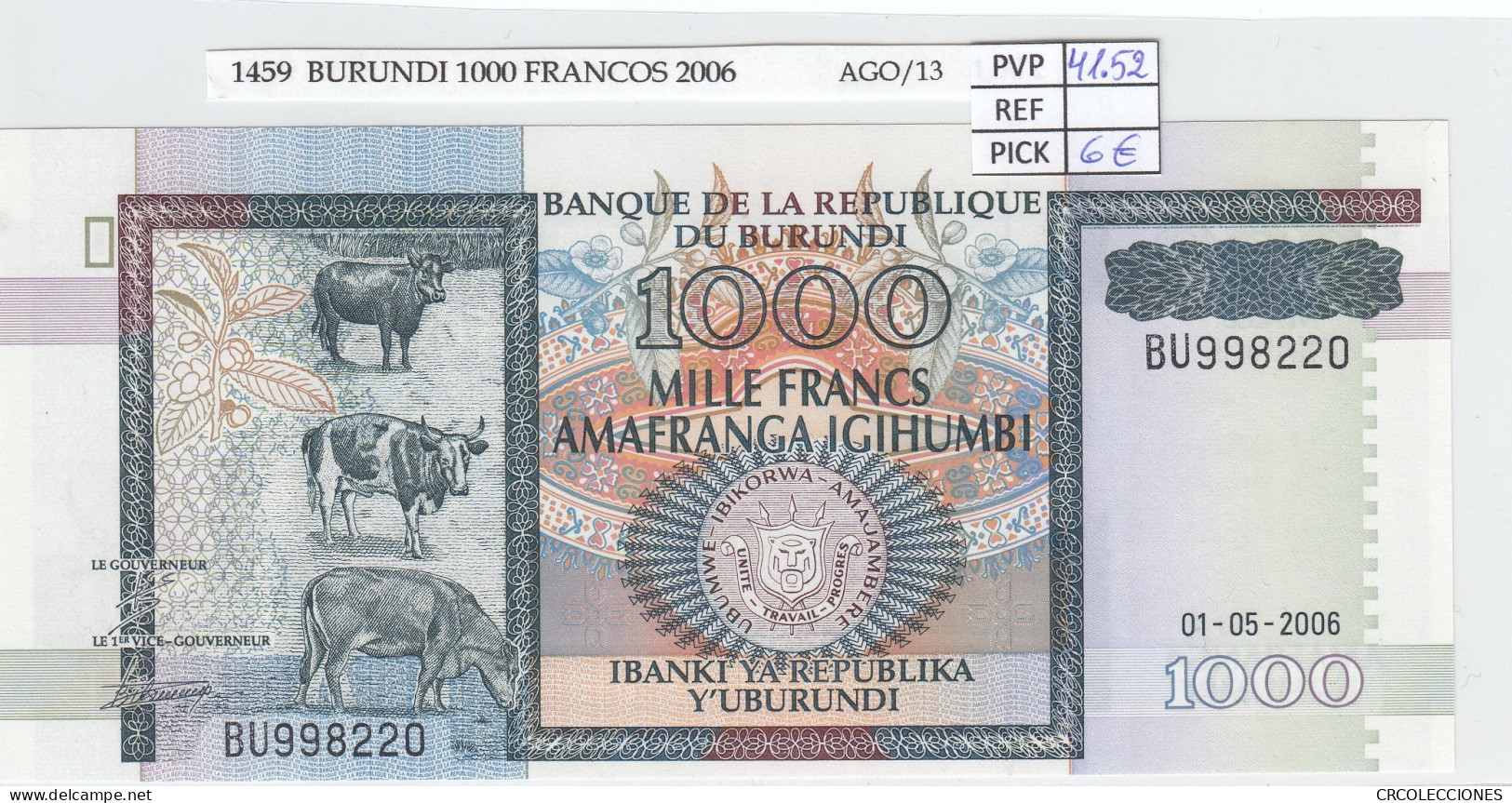 BILLETE BURUNDI 1.000 FRANCOS 2006 P-39d SIN CIRCULAR - Other - Africa