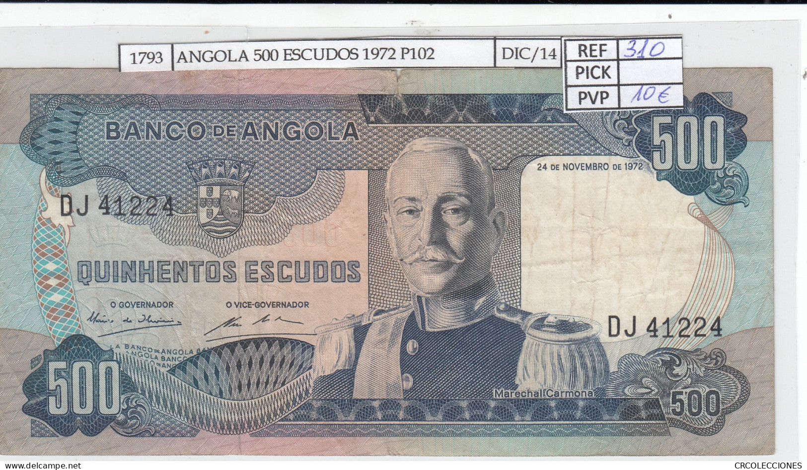 BILLETE ANGOLA 500 ESCUDOS 1972 P-102 MBC - Autres - Afrique