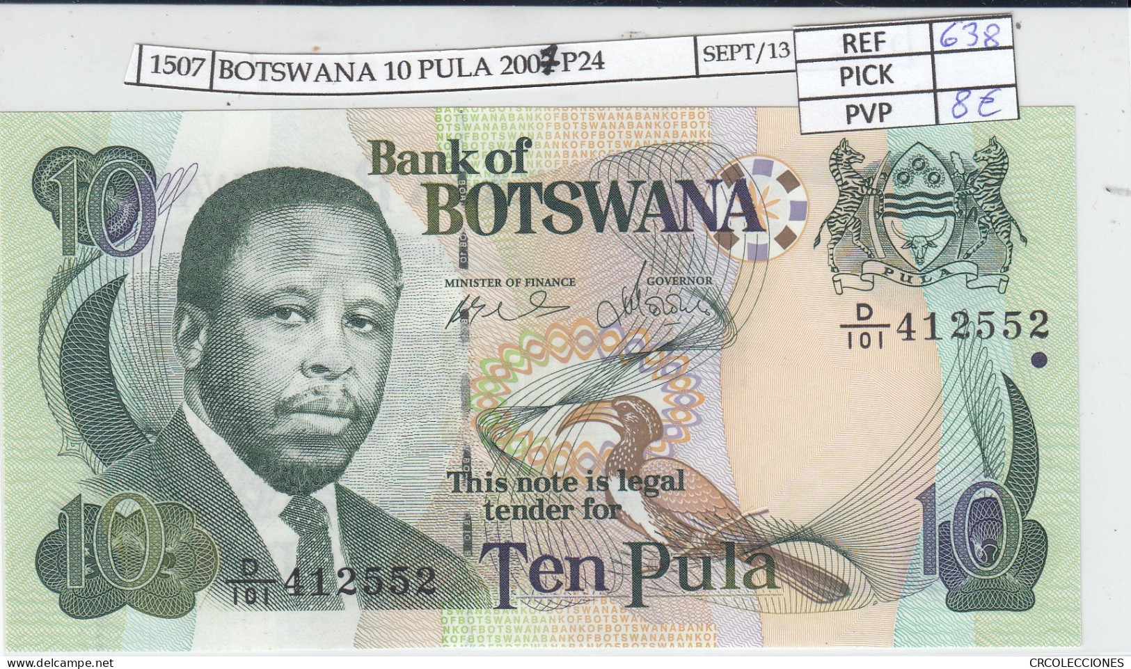 BILLETE BOTSWANA 10 PULA 2007 P-24b SIN CIRCULAR - Other - Africa