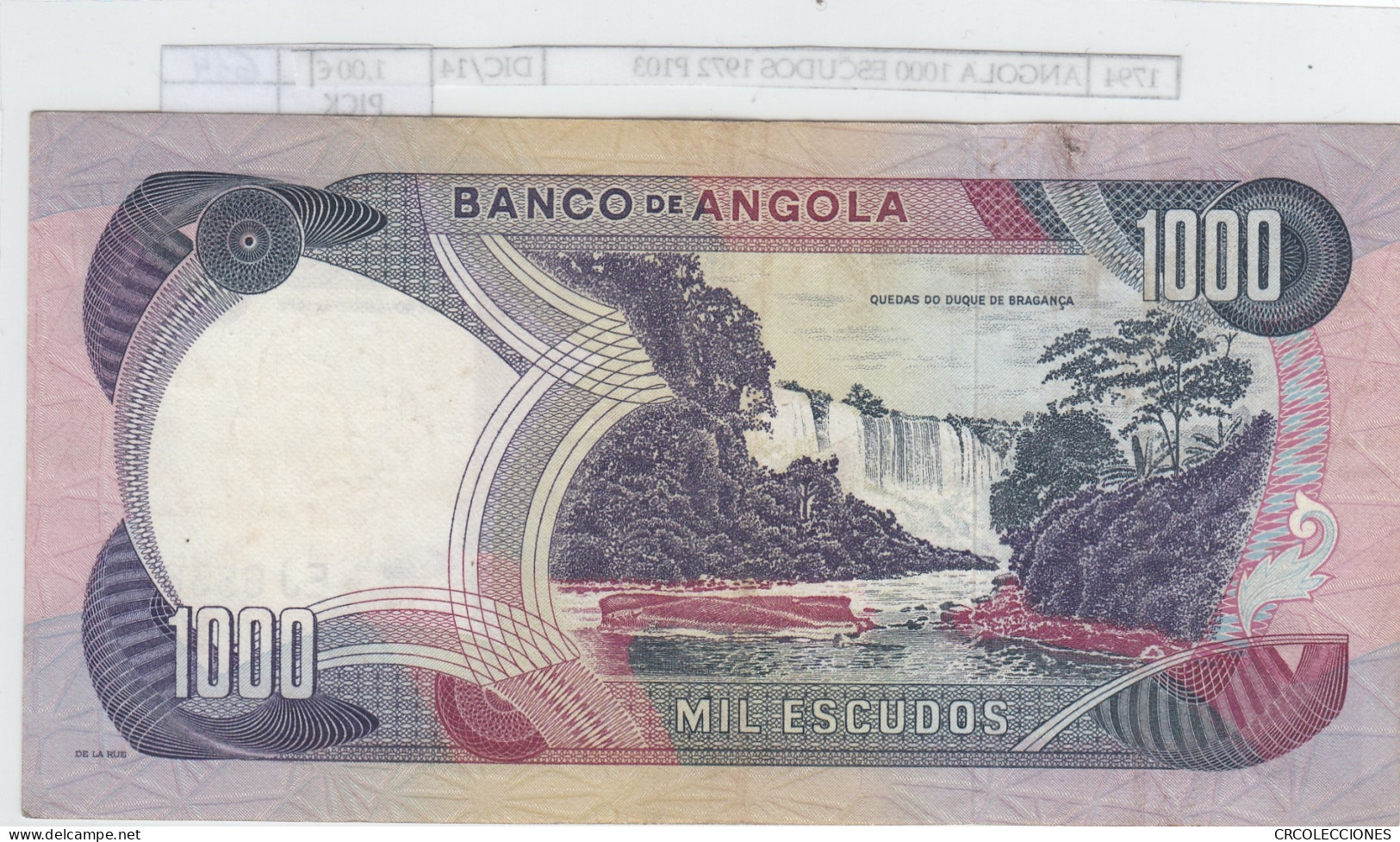 BILLETE ANGOLA 1.000 ESCUDOS 1972 P-103 SIN CIRCULAR - Other - Africa