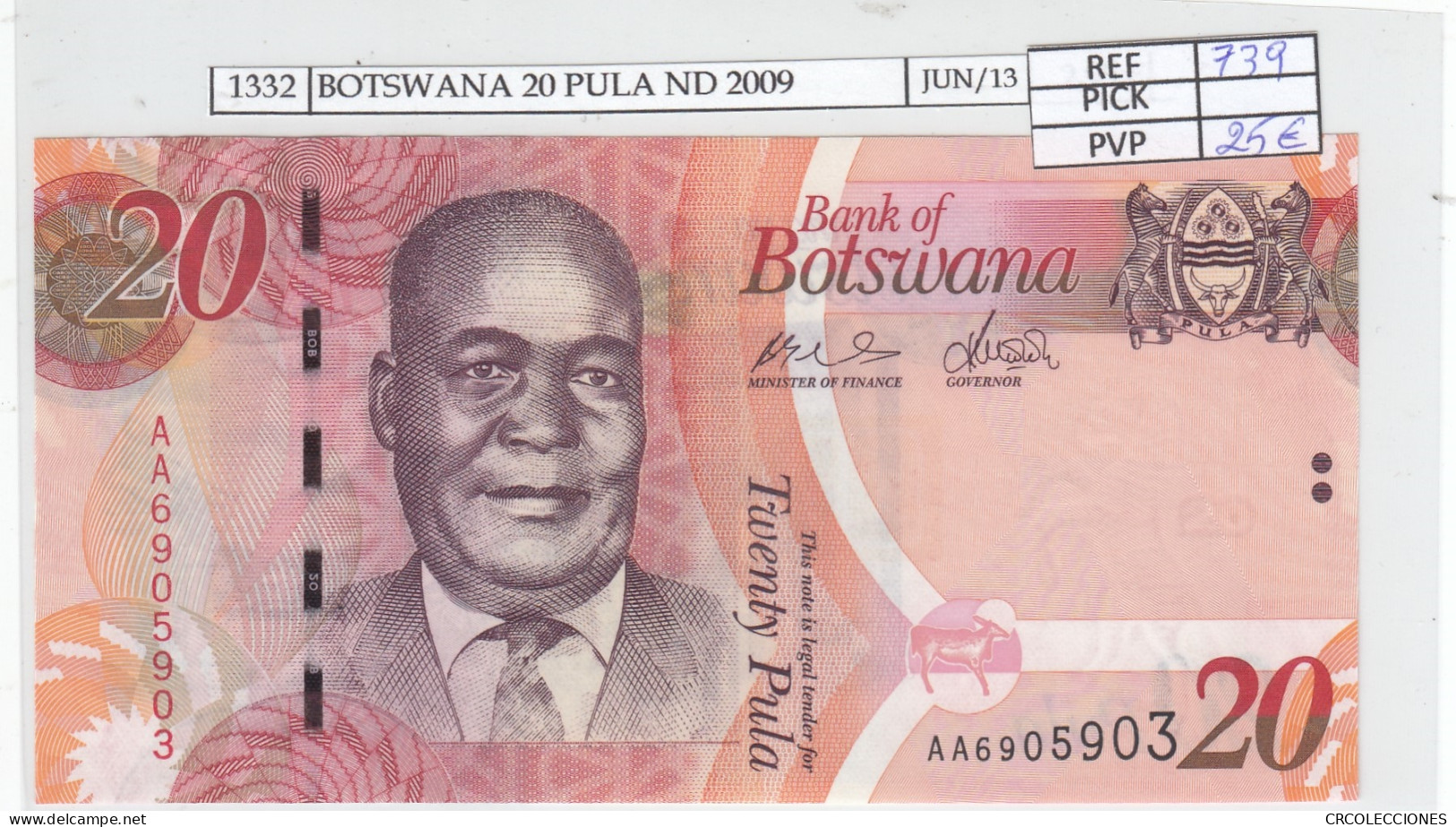 BILLETE BOTSWANA 20 PULA 2009 SIN CIRCULAR - Andere - Afrika