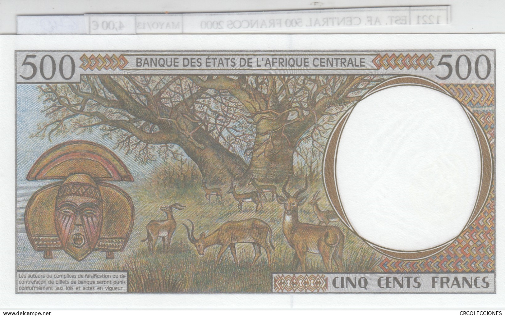 BILLETE AFRICA CENT. CONGO 500 FRANCOS 2000 P-101Cg SIN CIRCULAR - Other - Africa