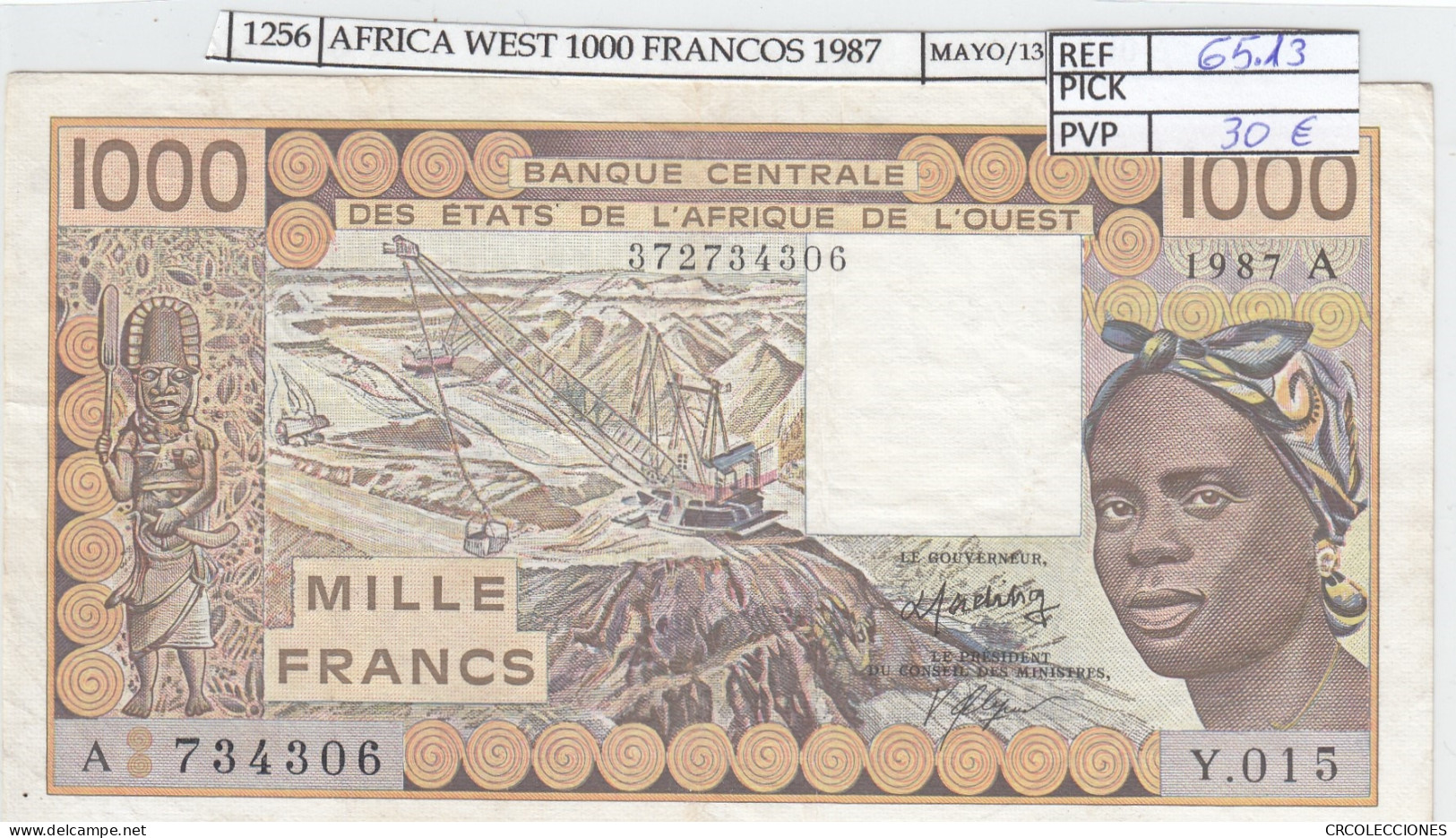 BILLETE AFRICA OCC. 1.000 FRANCOS 1987 P-710 Kf MBC+ - Autres - Afrique