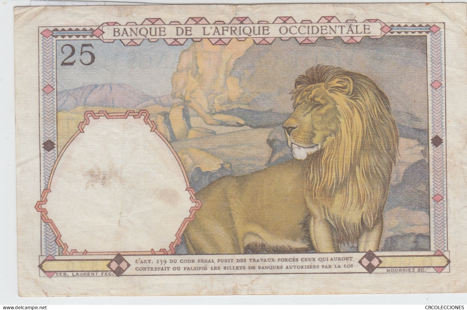 BILLETE AFRICA OCC. FRAN. 25 FRANCOS 1942 P-27a.4 MBC- - Other - Africa