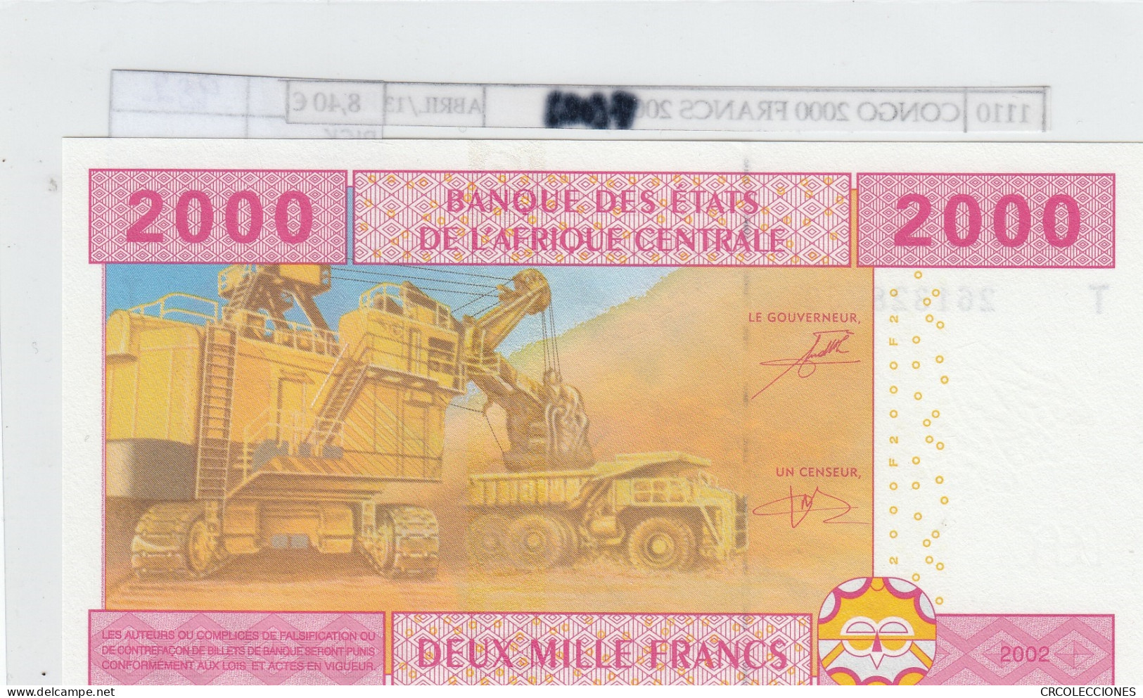 BILLETE AFRICA CENT. CONGO 2.000 FRANCS 2007 (02) P-108 SIN CIRCULAR - Otros – Africa