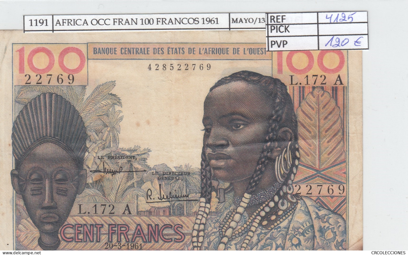 BILLETE AFRICA OCC SENEGAL 100 FRANCOS 1961 P-701 MBC-  - Other - Africa