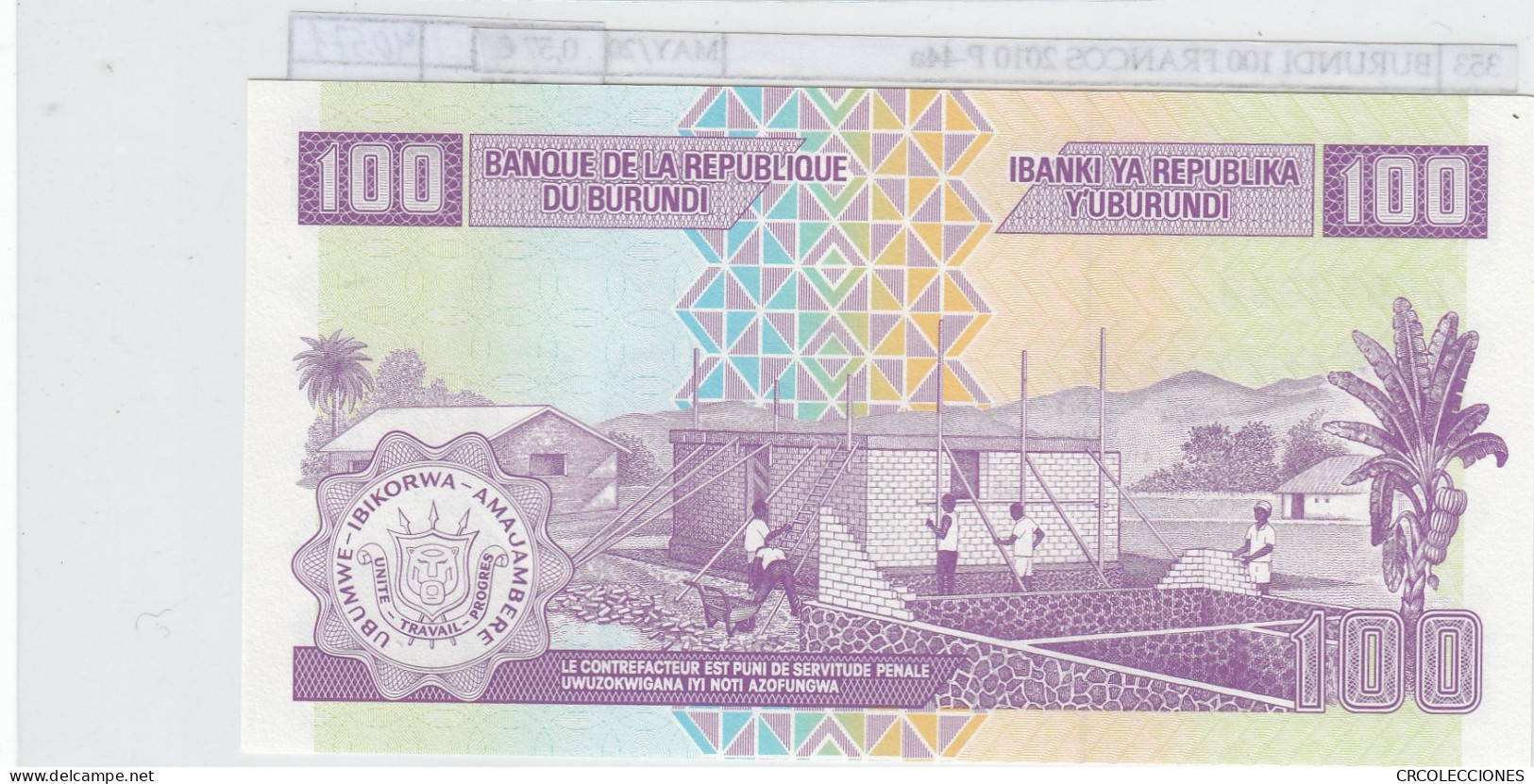 BILLETE BURUNDI 100 FRANCOS 2010 P-44a SIN CIRCULAR - Autres - Afrique