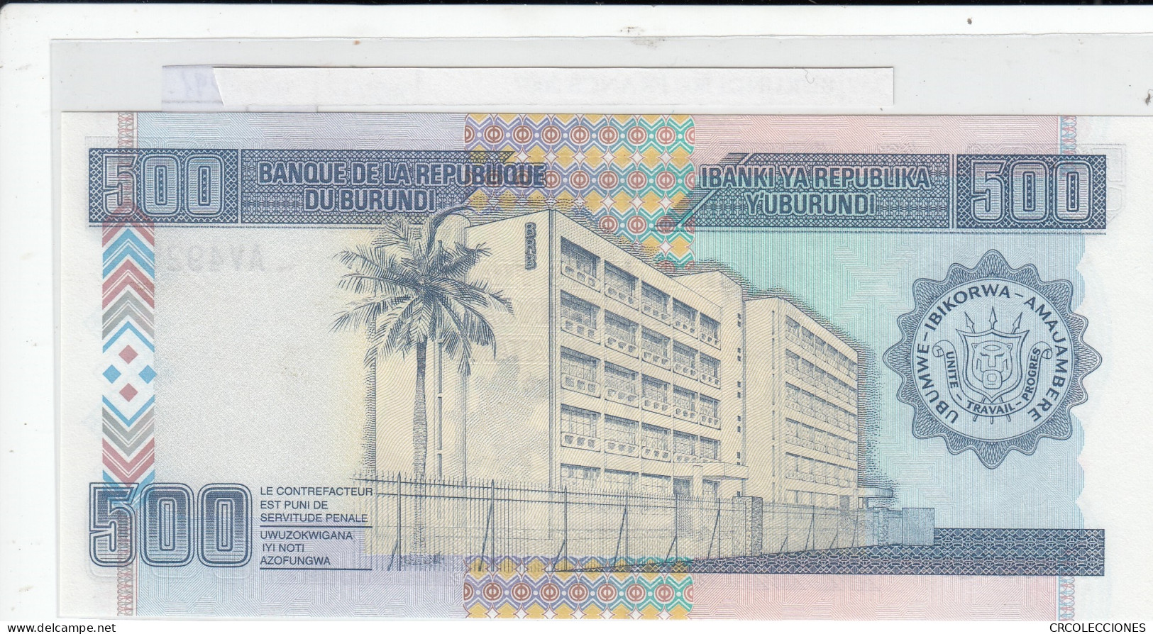 BILLETE BURUNDI 500 FRANCOS 2007 P-38d SIN CIRCULAR - Autres - Afrique