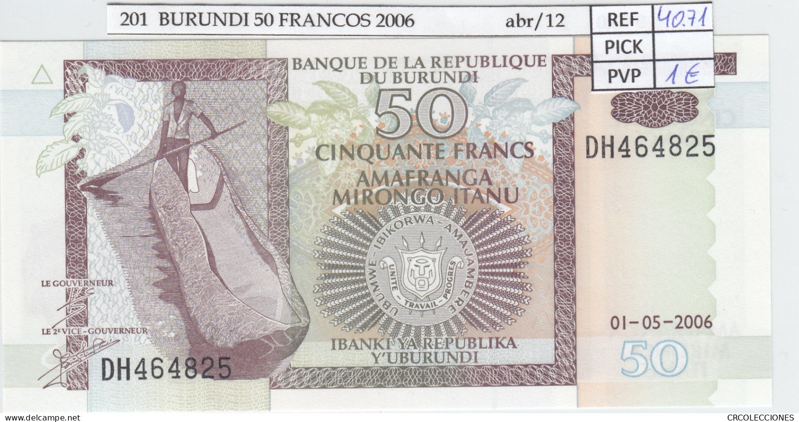 BILLETE BURUNDI 50 FRANCOS 2006 P-36f SIN CIRCULAR - Other - Africa