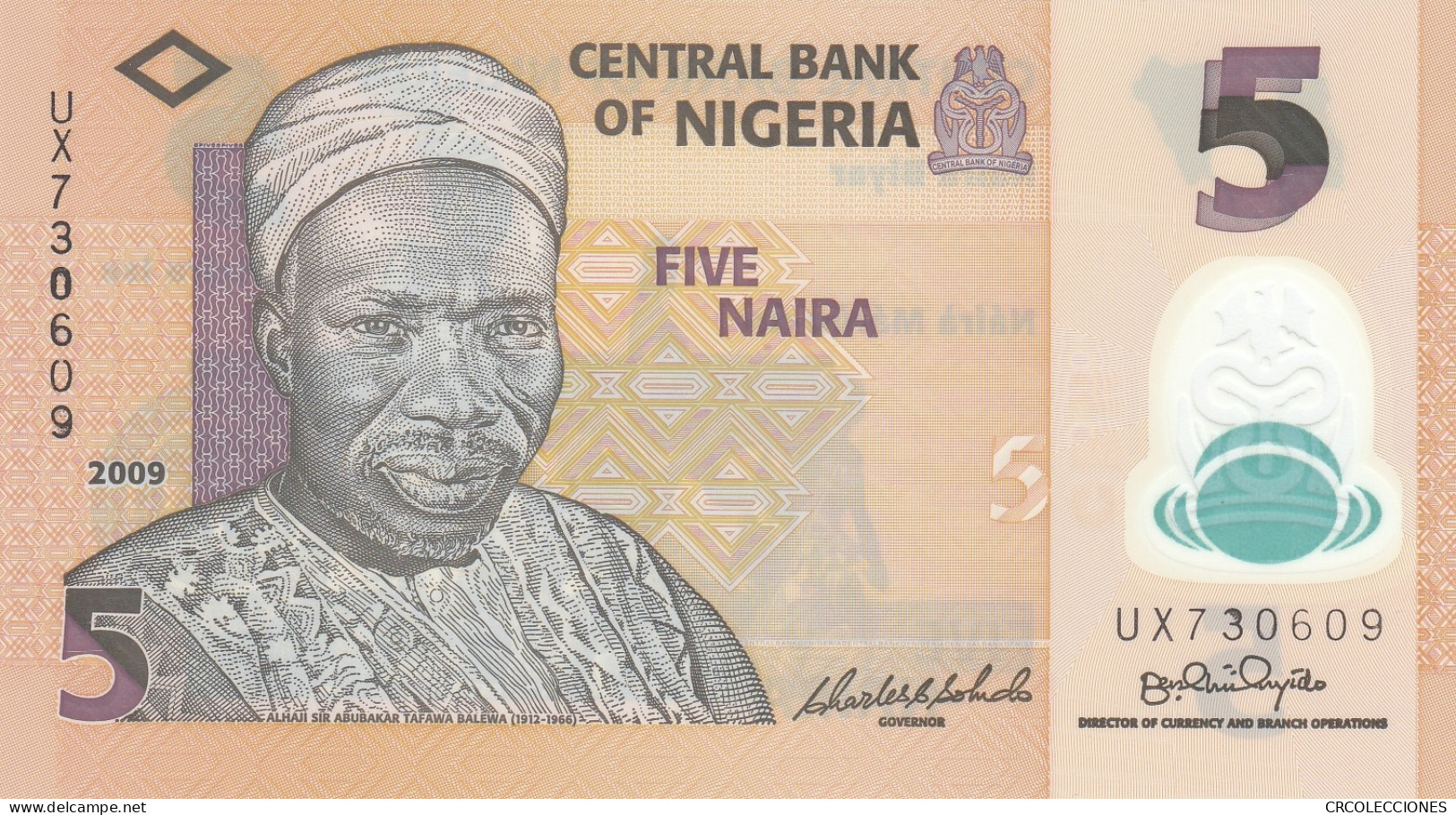 BILLETE NIGERIA 5 NAIRA 2009 POLIMERO P-38c SIN CIRCULAR - Autres - Afrique