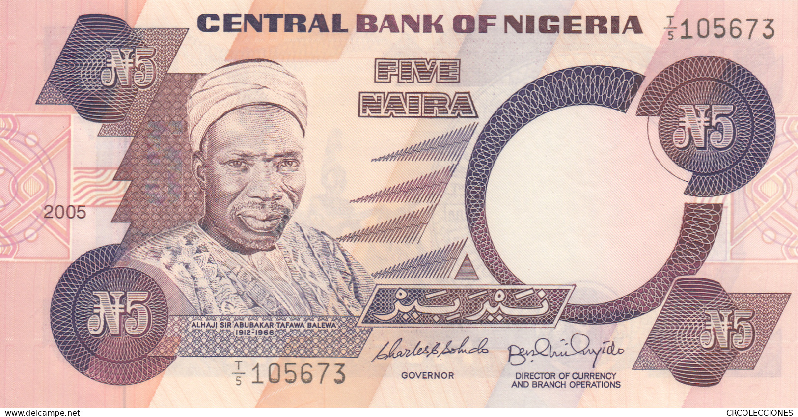 BILLETE NIGERIA 5 NAIRA 2005 P-24j FIRMA RARA SIN CIRCULAR - Sonstige – Afrika