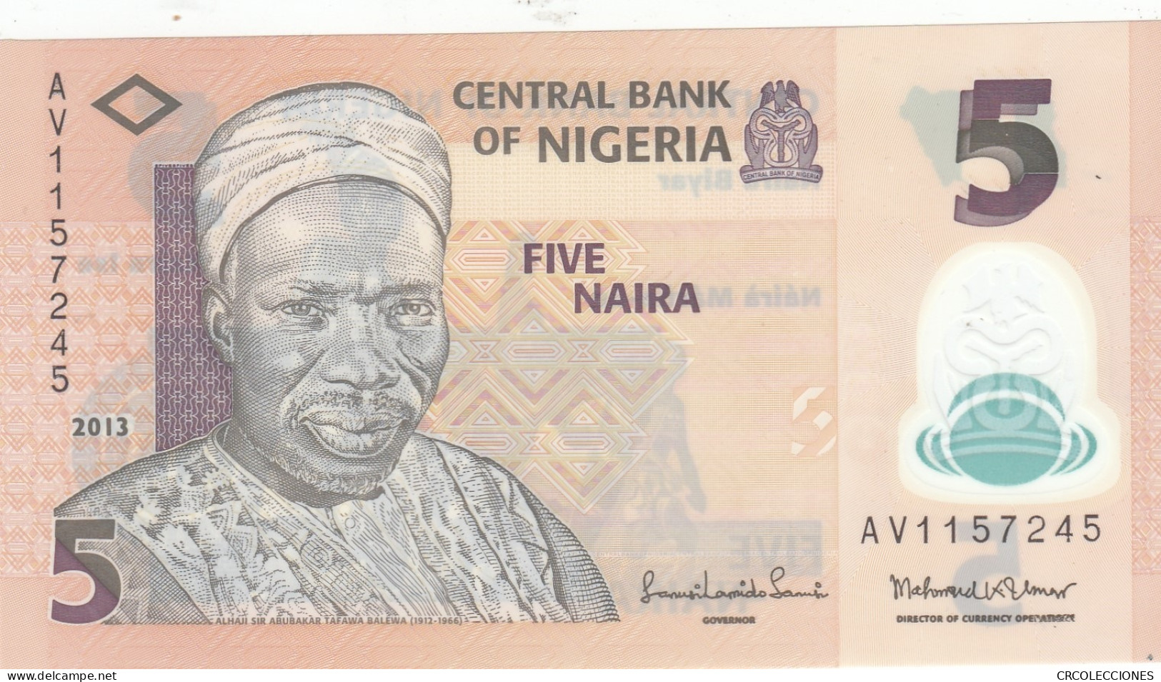 BILLETE NIGERIA 5 NAIRA 2013 POLIMERO P-38d SIN CIRCULAR - Otros – Africa