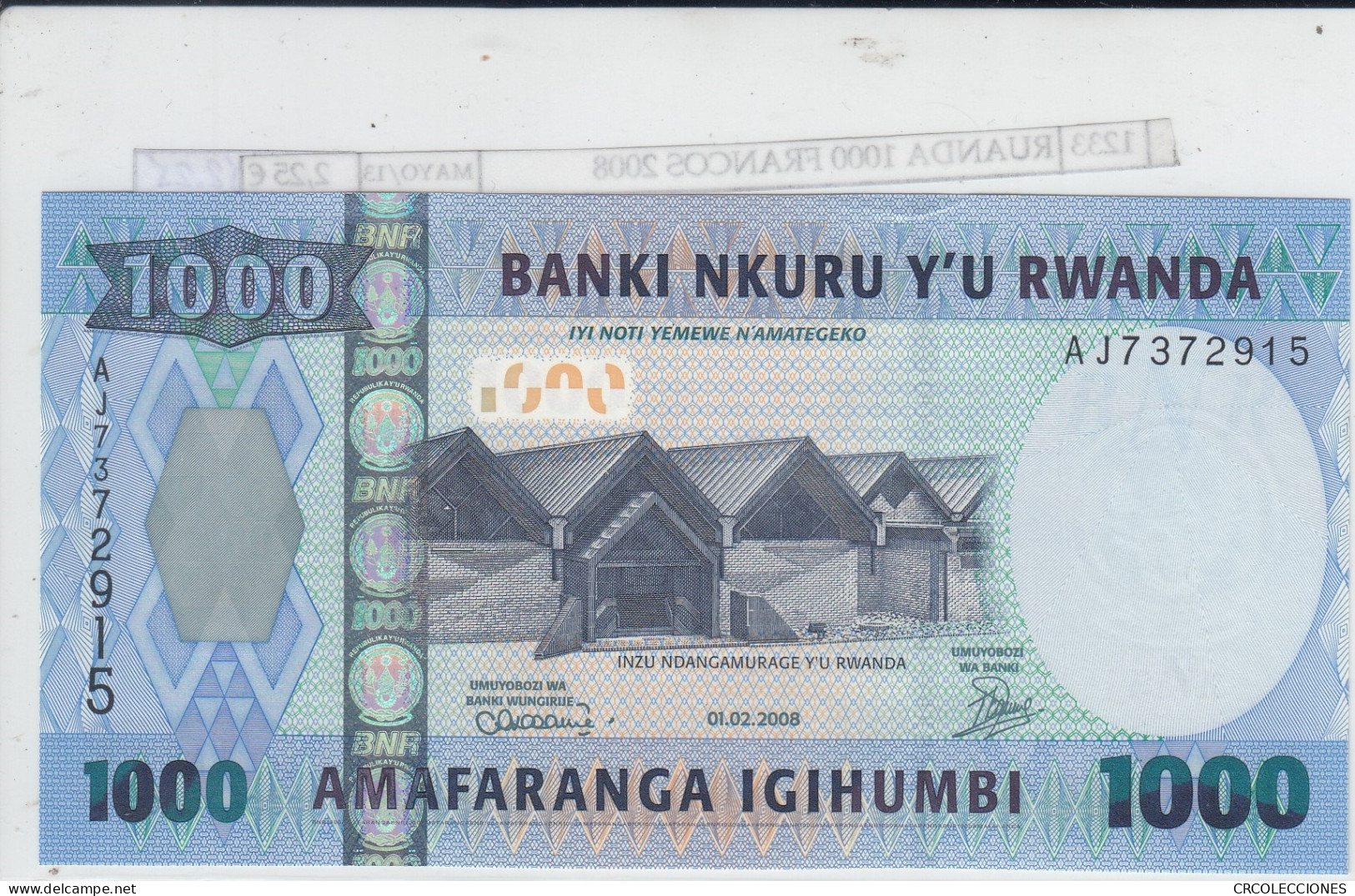 BILLETE RUANDA 1.000 FRANCOS 2008 P-35a SIN CIRCULAR  - Other - Africa