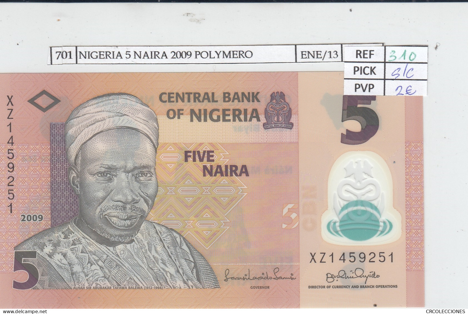 BILLETE NIGERIA 5 NAIRA 2009 POLIMERO P-38b.2 SIN CIRCULAR - Sonstige – Afrika