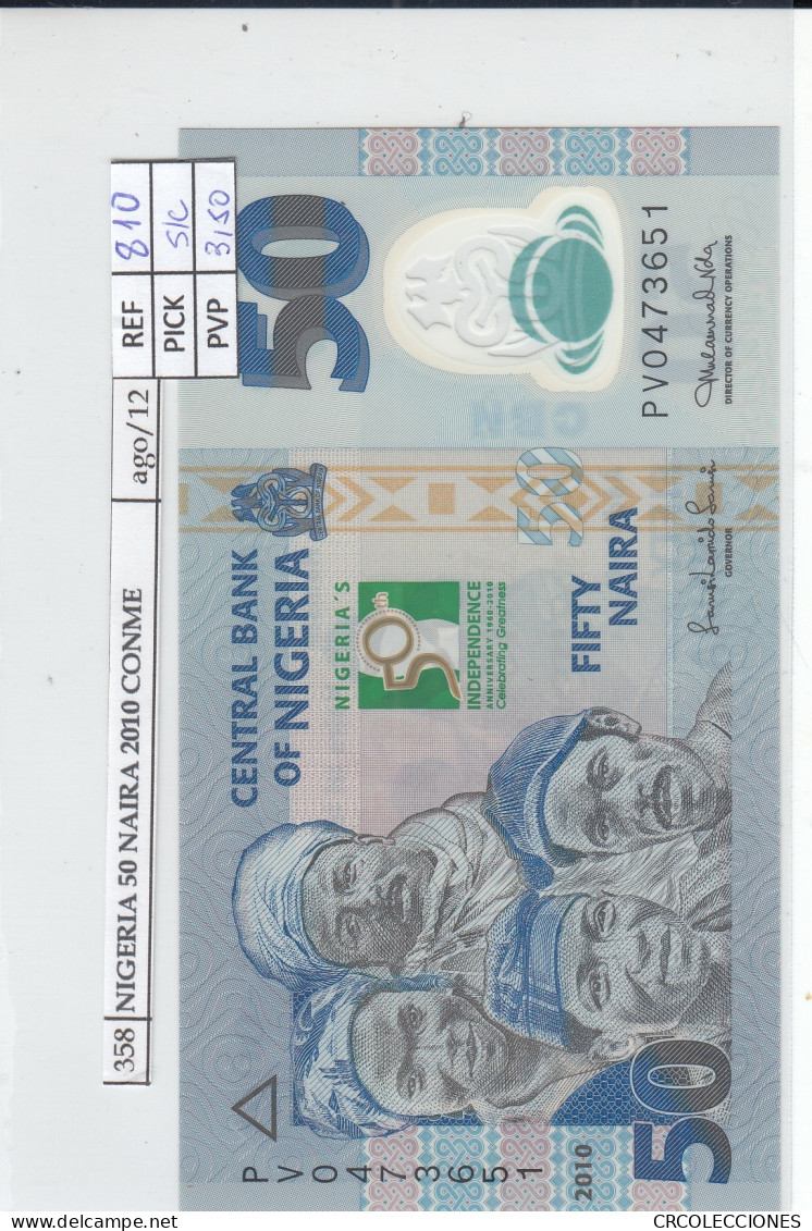 BILLETE NIGERIA 50 NAIRA 2010 CONM. POLIMERO P-37 SIN CIRCULAR - Autres - Afrique