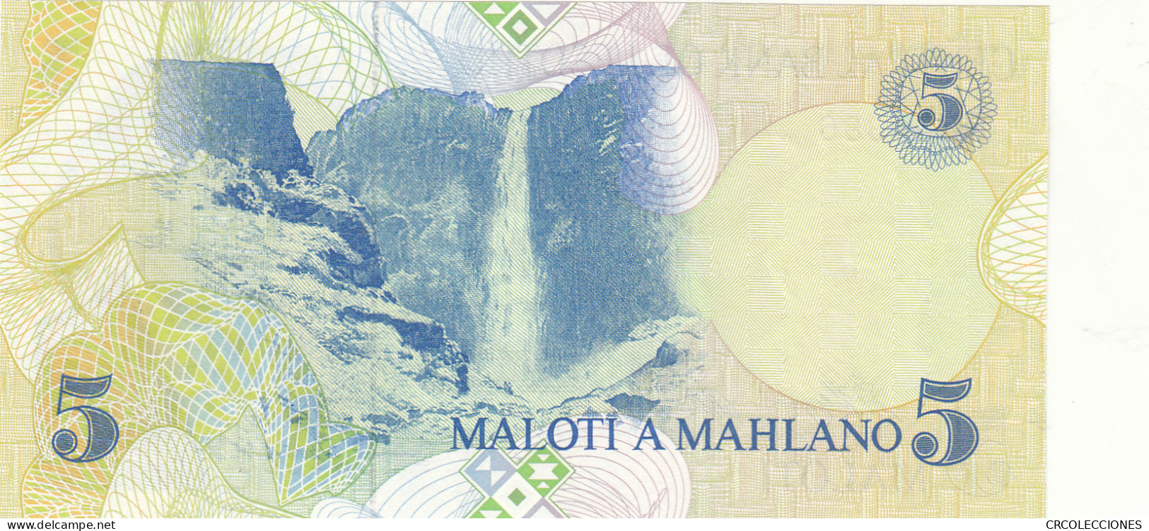 BILLETE LESOTHO 5 MALOTI 1989 P-10a SIN CIRCULAR  - Other - Africa