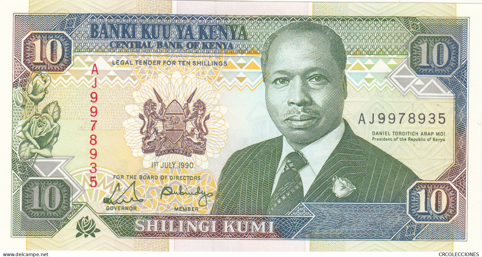 BILLETE KENIA 10 SHILLING 1990 P-24b SIN CIRCULAR  - Otros – Africa