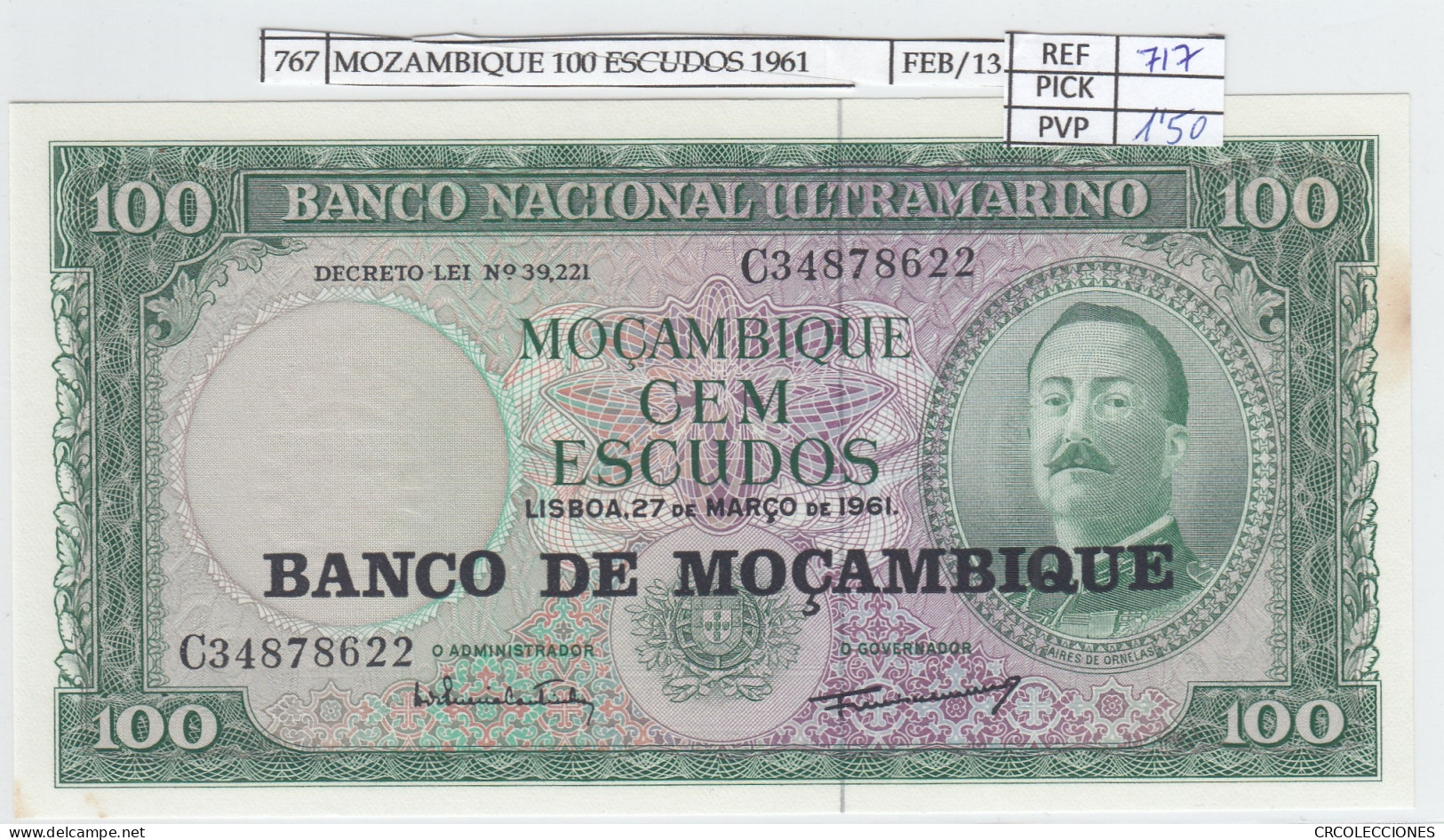 BILLETE MOZAMBIQUE 100 ESCUDOS 1976 (61) P-117a.1 SIN CIRCULAR - Sonstige – Afrika