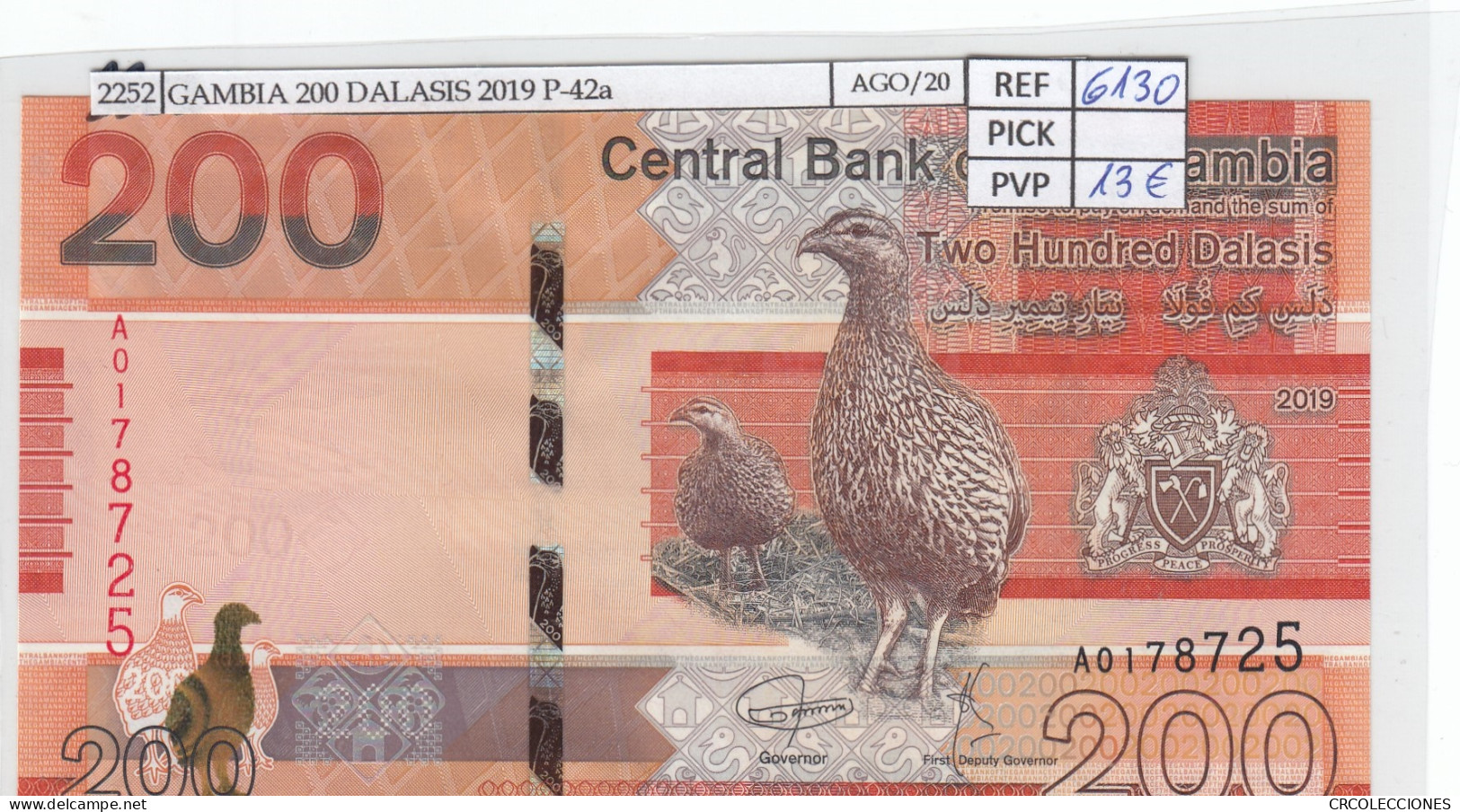 BILLETE GAMBIA 200 DALASIS 2019 P-42a SIN CIRCULAR - Andere - Afrika