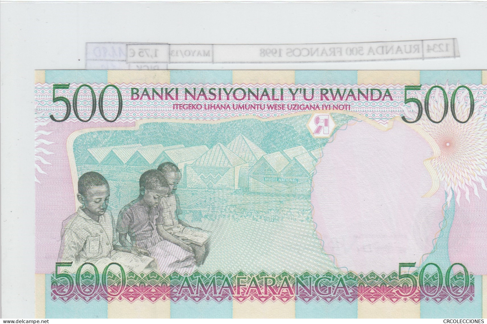 BILLETE RUANDA 500 FRANCOS 1998 P-26b SIN CIRCULAR - Other - Africa