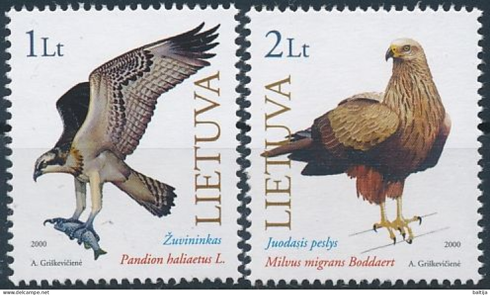 Mi 731-732 ** MNH / Endangered Species, Birds, Osprey, Pandion Haliaetus, Black Kite, Milvus Migrans - Lithuania