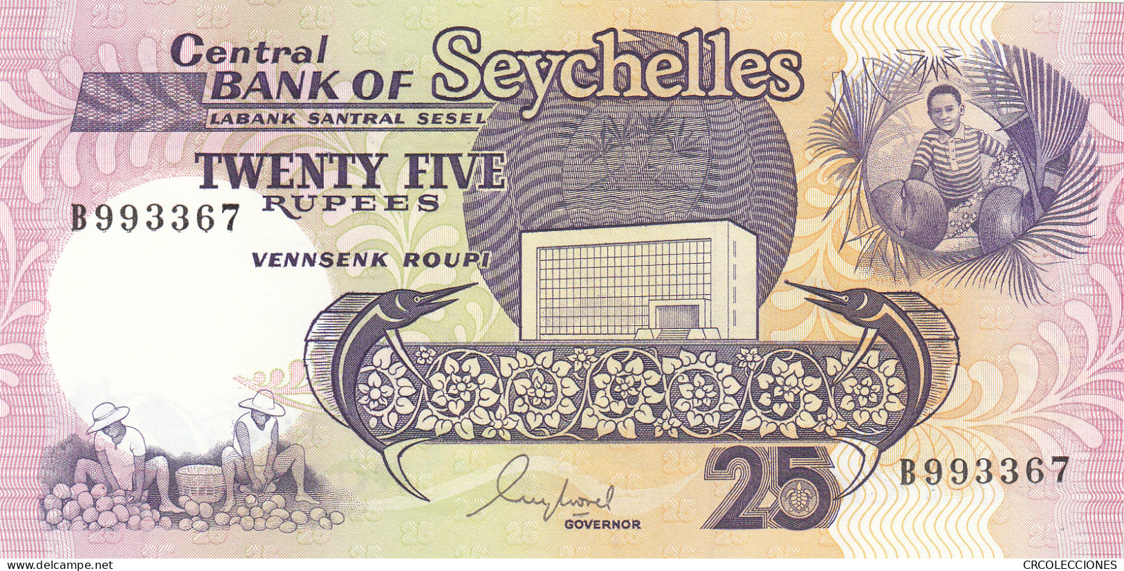 BILLETE ISLAS SEYCHELLES 25 RUPIAS 1989 P-33a SIN CIRCULAR  - Otros – Africa