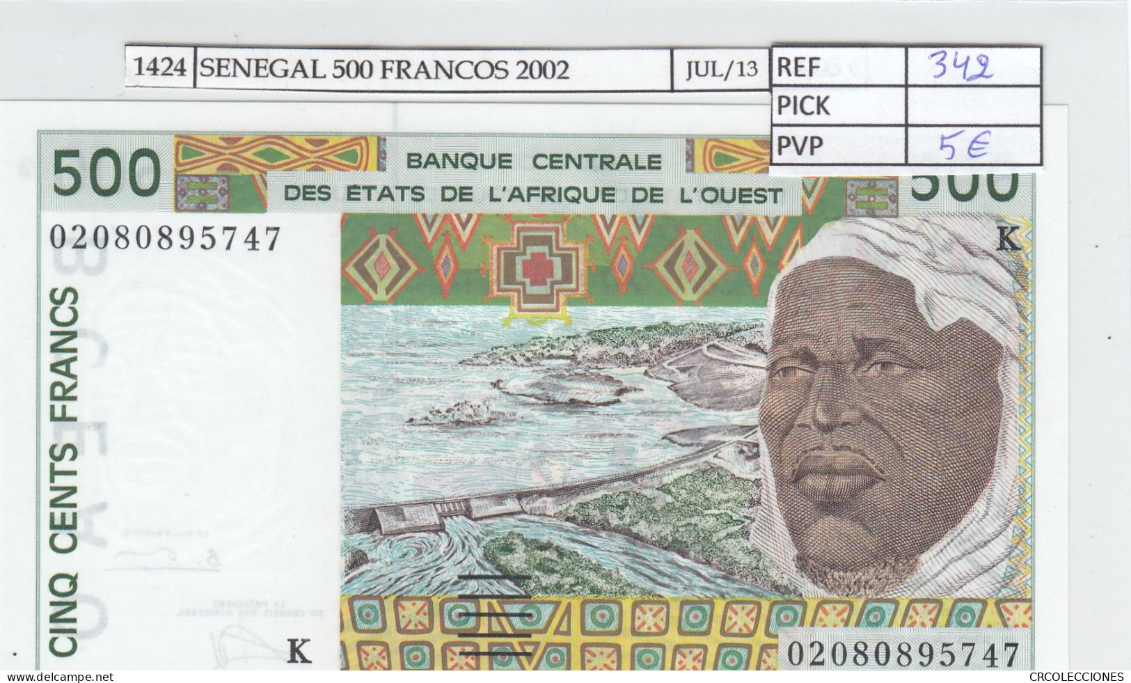 BILLETE AFRICA OCC. SENEGAL 500 FRANCOS 2002 P-701 Kb SIN CIRCULAR - Sonstige – Afrika