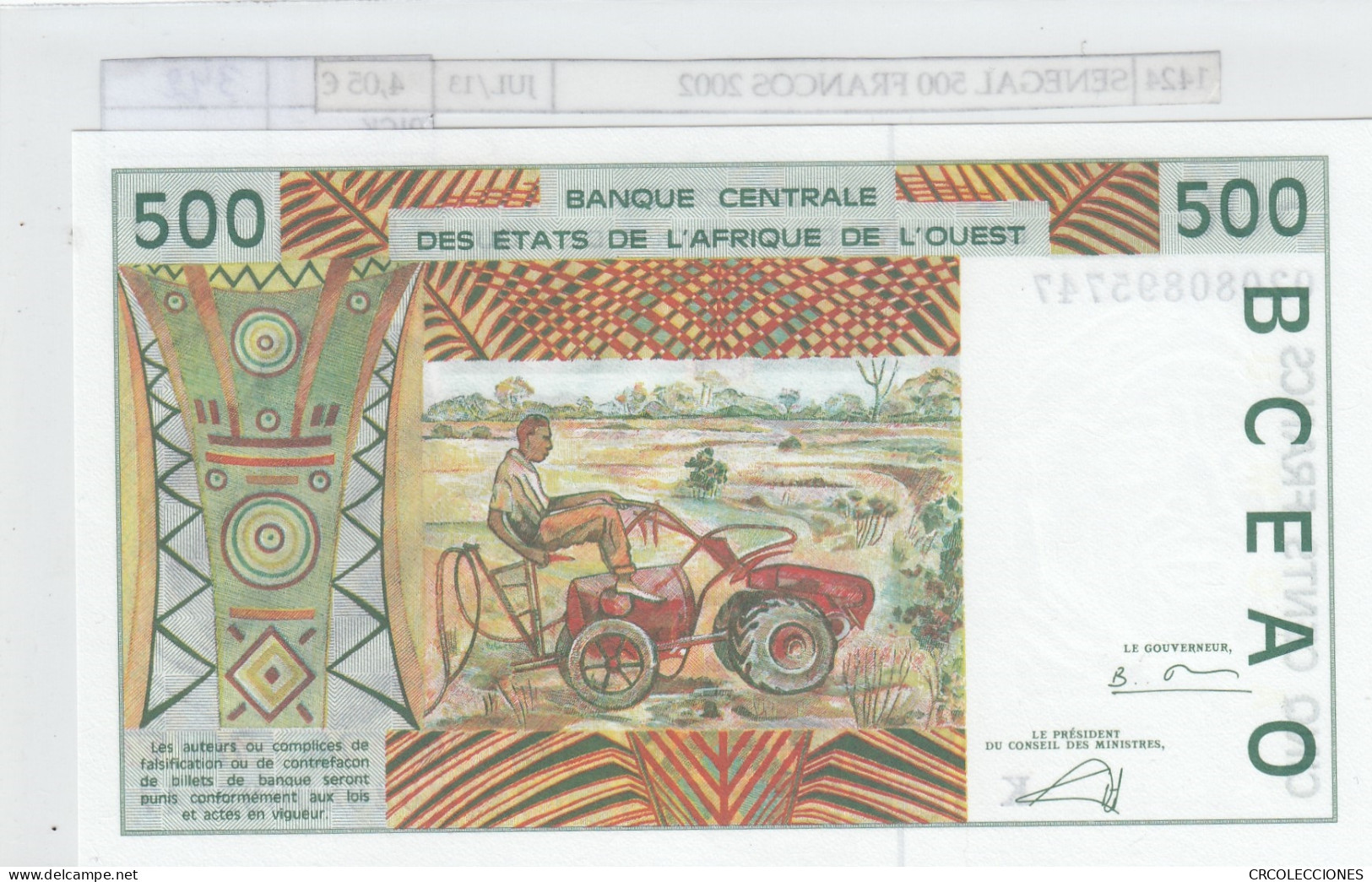 BILLETE AFRICA OCC. SENEGAL 500 FRANCOS 2002 P-701 Kb SIN CIRCULAR - Autres - Afrique