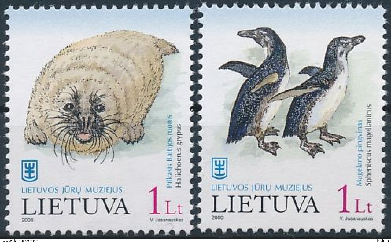 Mi 733-734 ** MNH / Maritime Museum Exhibits, Grey Seal, Halichoerus Grypus, Magellanic Penguin, Spheniscus Magellanicus - Lithuania