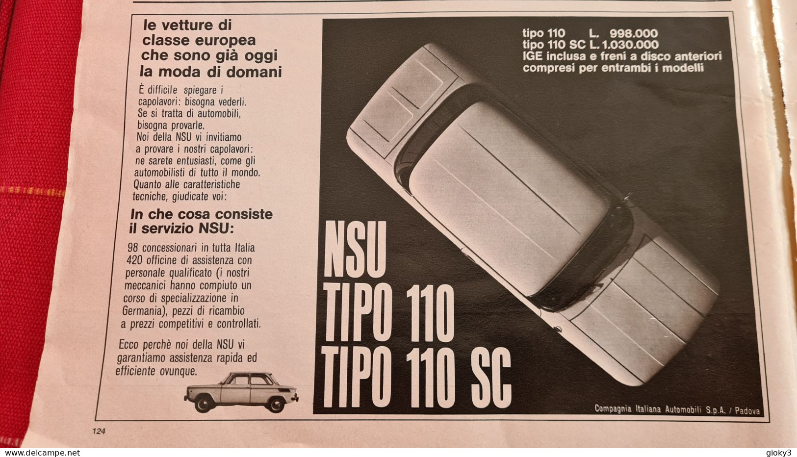 PUBBLICITA' AUTO SNU TIPO 110  1967 - Autres & Non Classés