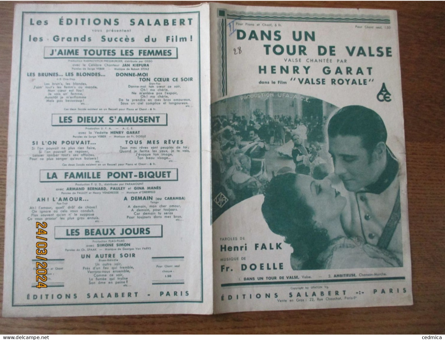 DANS UN TOUR DE VALSE  PAROLES DE HENRI FALK MUSIQUE DE FR. DOELLE - Scores & Partitions