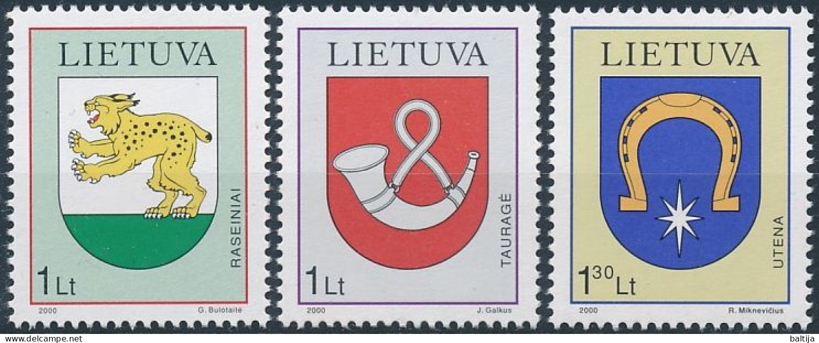 Mi 739-741 ** MNH / Heraldry, Town Coat Of Arms, Raseiniai, Tauragė, Utena - Lituania