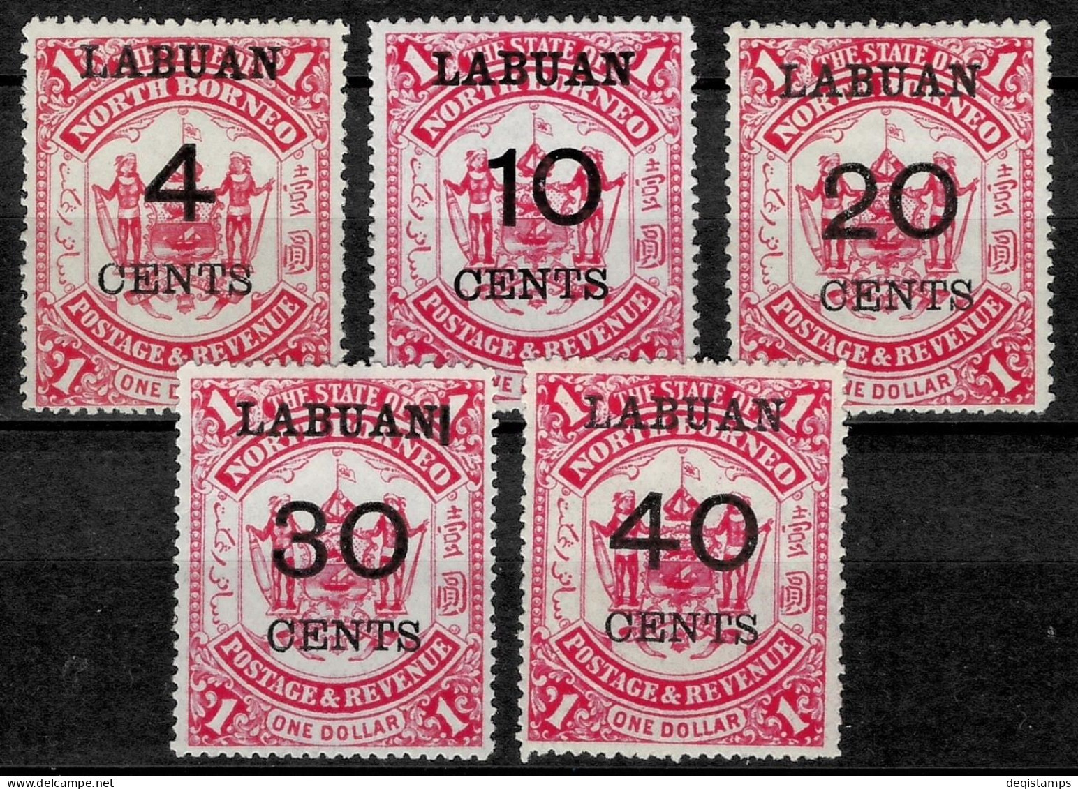 Labuan Year 1895  4/40c SG 75/79 Full Set Cat £150  MH Stamps - Noord Borneo (...-1963)