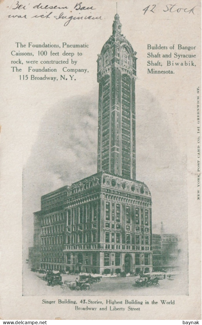 USA197  --  NEW YORK  --  SINGER BUILDING   --  HIGHEST  BUILDING IN THE WORLD   --   BROADWAY AND LIBERTA STREET - Andere Monumente & Gebäude
