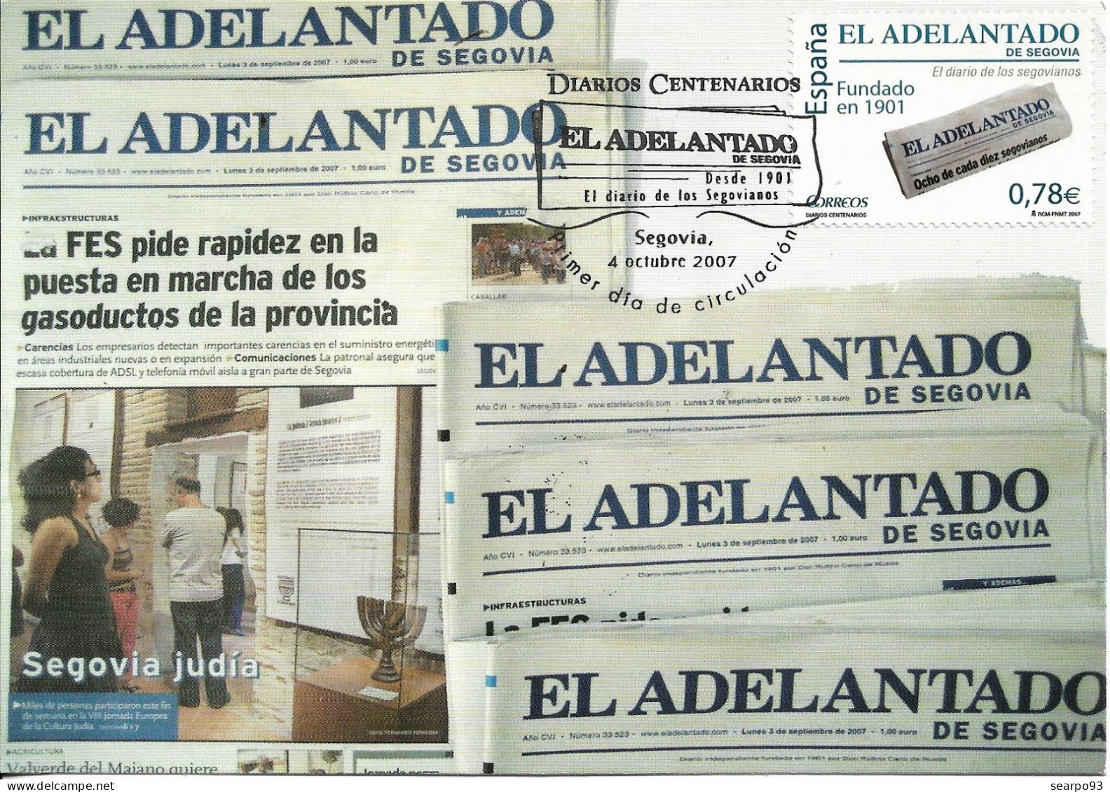 SPAIN. MAXICARD FIRST DAY. NEWSPAPER "EL ADELANTADO". SEGOVIA. 2007 - Maximum Cards