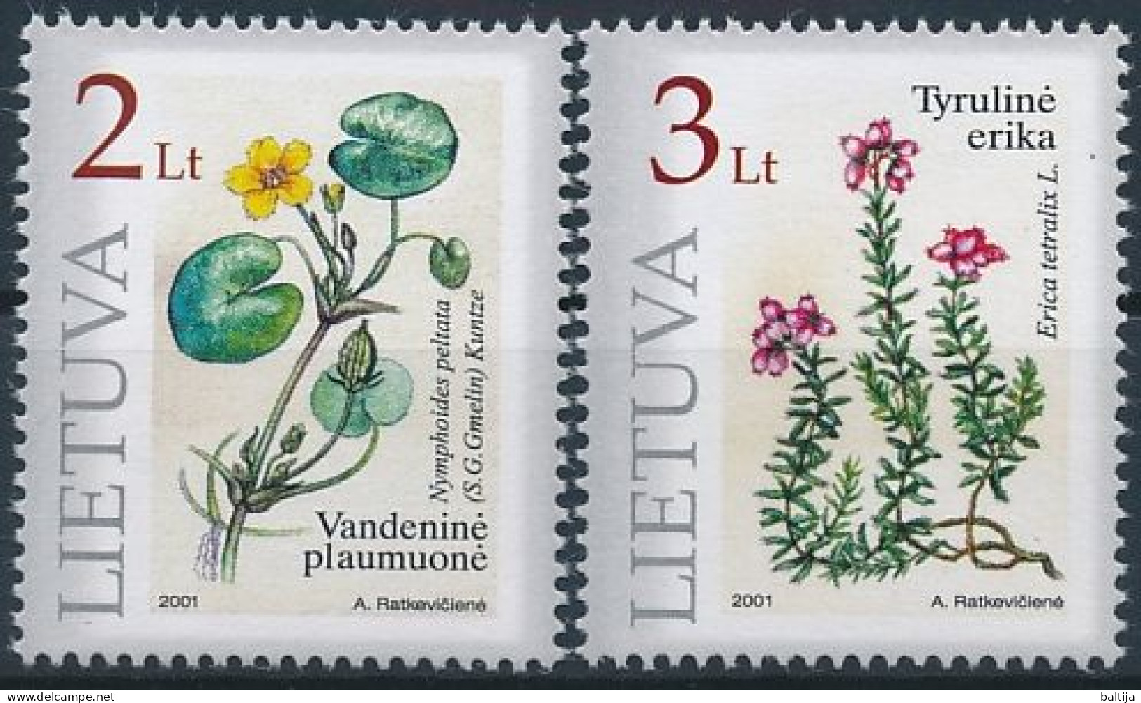 Mi 758-759 ** MNH / Endangered Species, Plants, Water Lily, Nymphoides Peltata, Cross-leaved Heath, Erica Tetralix - Lithuania