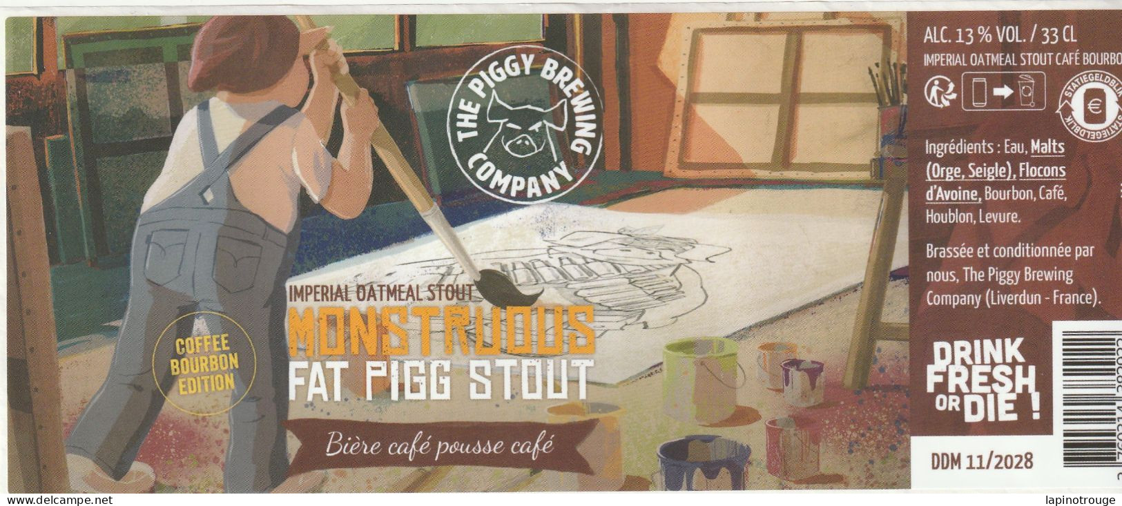 Etiquette Bière The Piggy Brewing Company Monstruous Fat Pigg Stout - Art De La Table