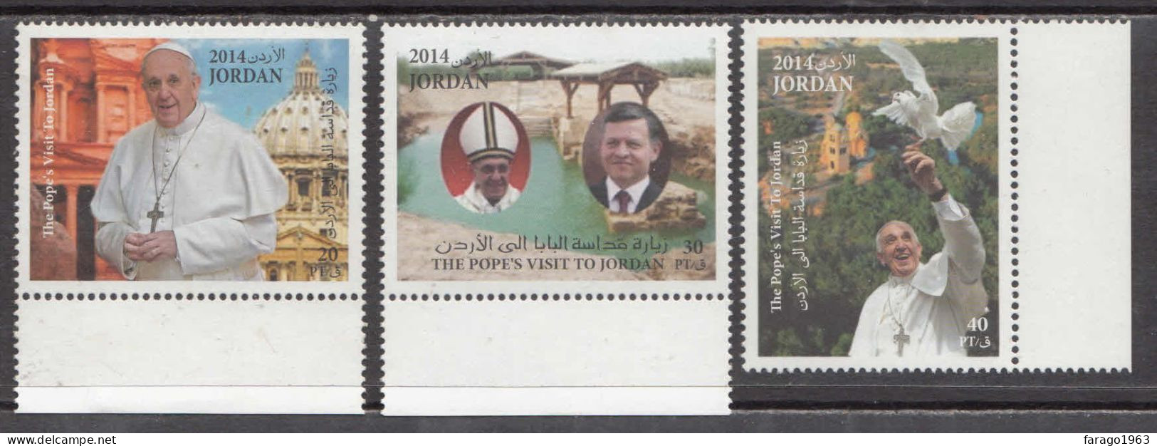 2014 Jordan Pope Francis Birds Of Prey  Complete Set Of 3 MNH - Jordanie