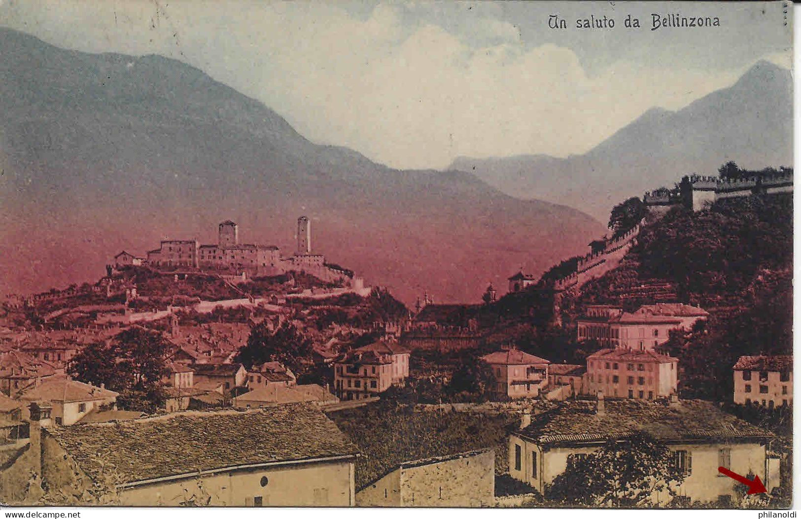 1909, Saluto Da Bellinzona A Colori, Couleurs, VUE DE LA VILLE, Cachet Linéaire BELLINZONA + AMBULANT - Bellinzone