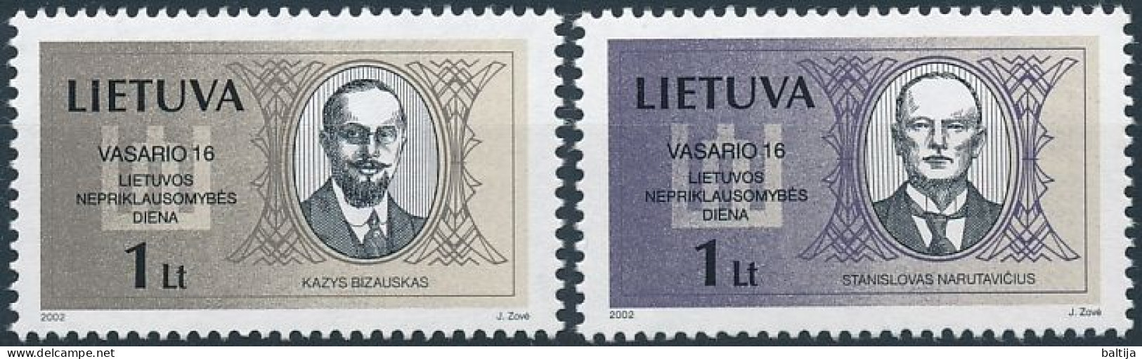 Mi 781-782 ** MNH / Signers Declaration Of Independence, Diplomat Kazys Bizauskas, Politician Stanislovas Narutavičius - Lithuania