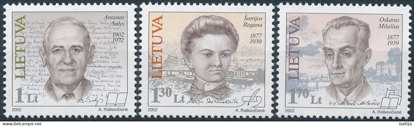 Mi 783-785 ** MNH / Linguist Atanas Salys, Writer Šatrijos Ragana, Poet Oskaras Milašius - Lithuania