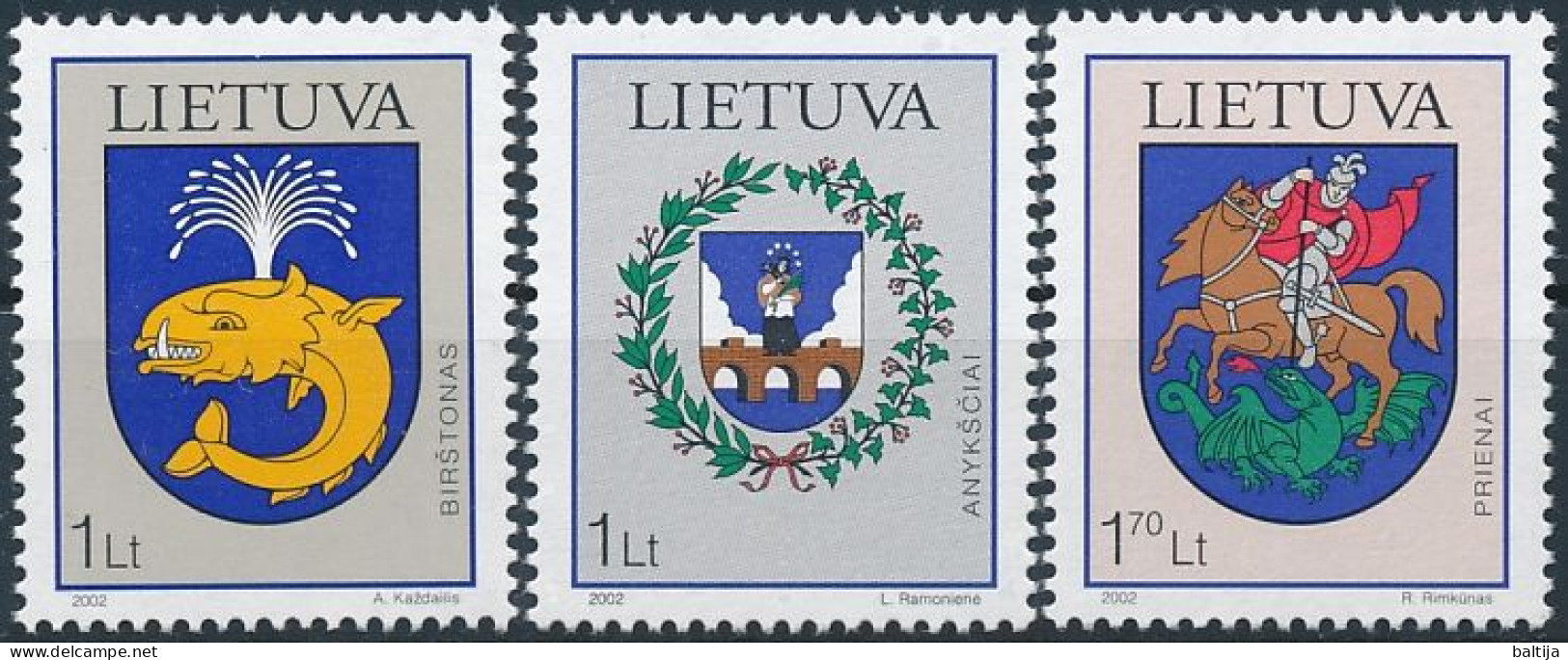 Mi 786-788 ** MNH / Heraldry, Town Coat Of Arms, Birštonas, Anykščiai, Prienai - Lithuania