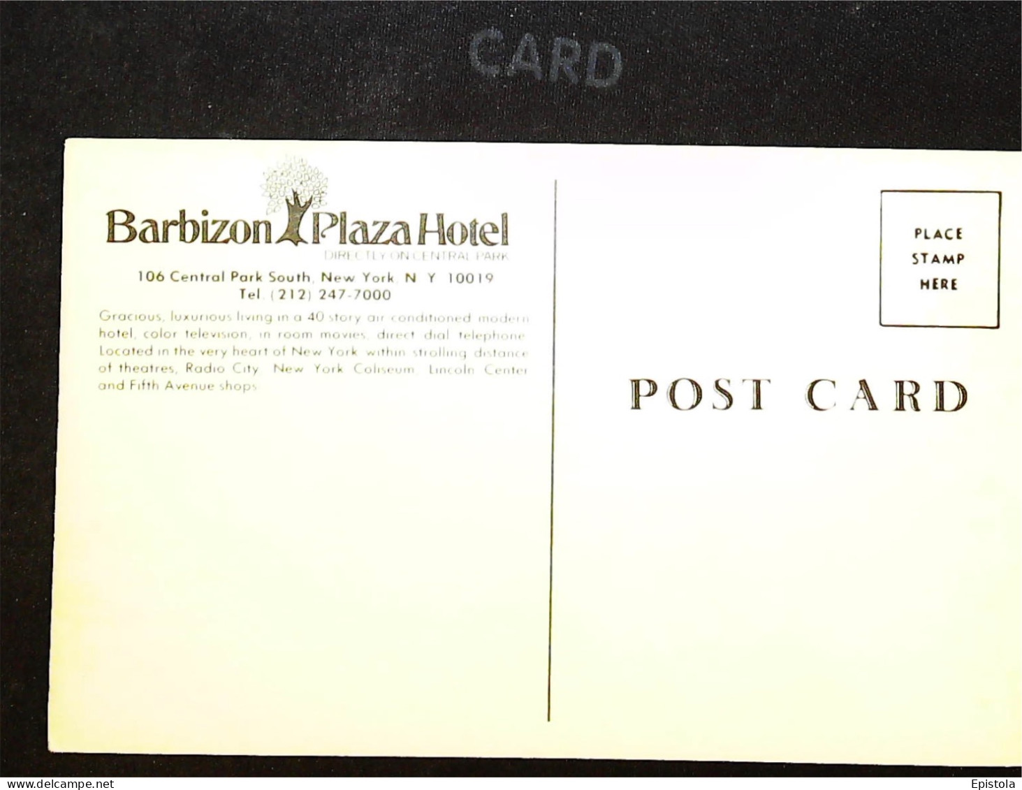 ►  Barbizon Plaza Hotel   Vintage Card   NYC - NEW YORK - Cafes, Hotels & Restaurants