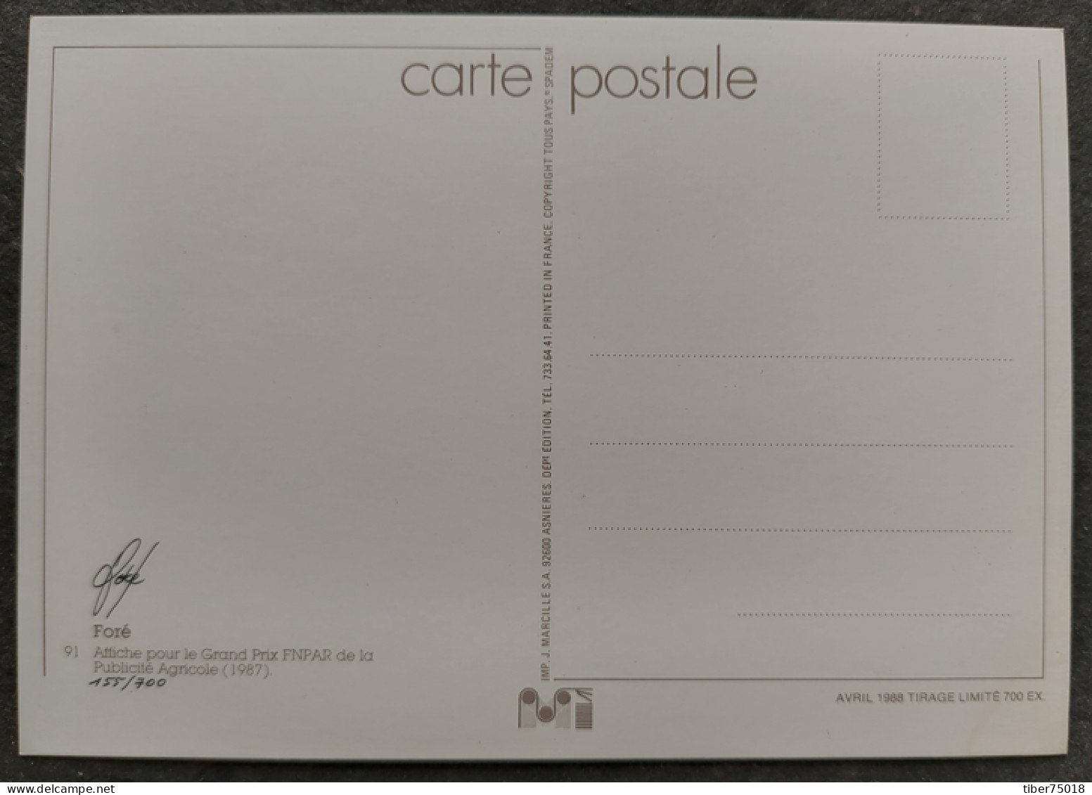 Carte Postale - Affiche Pour Le Grand Prix FNPAR De La Publicité Agricole (1987) Illustration : Foré (signature Au Dos) - Fore