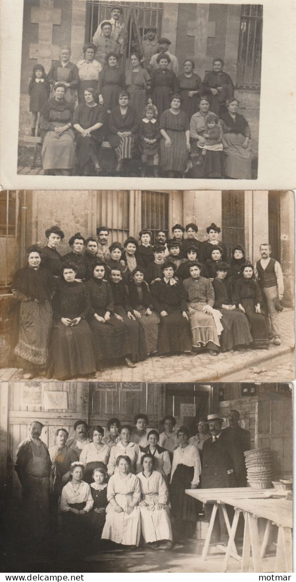 Lot De 3 Cartes-photo Sur Divers Métiers Féminins - Ouvrières, Employées, Patron Et Contre-maître - Artisanat