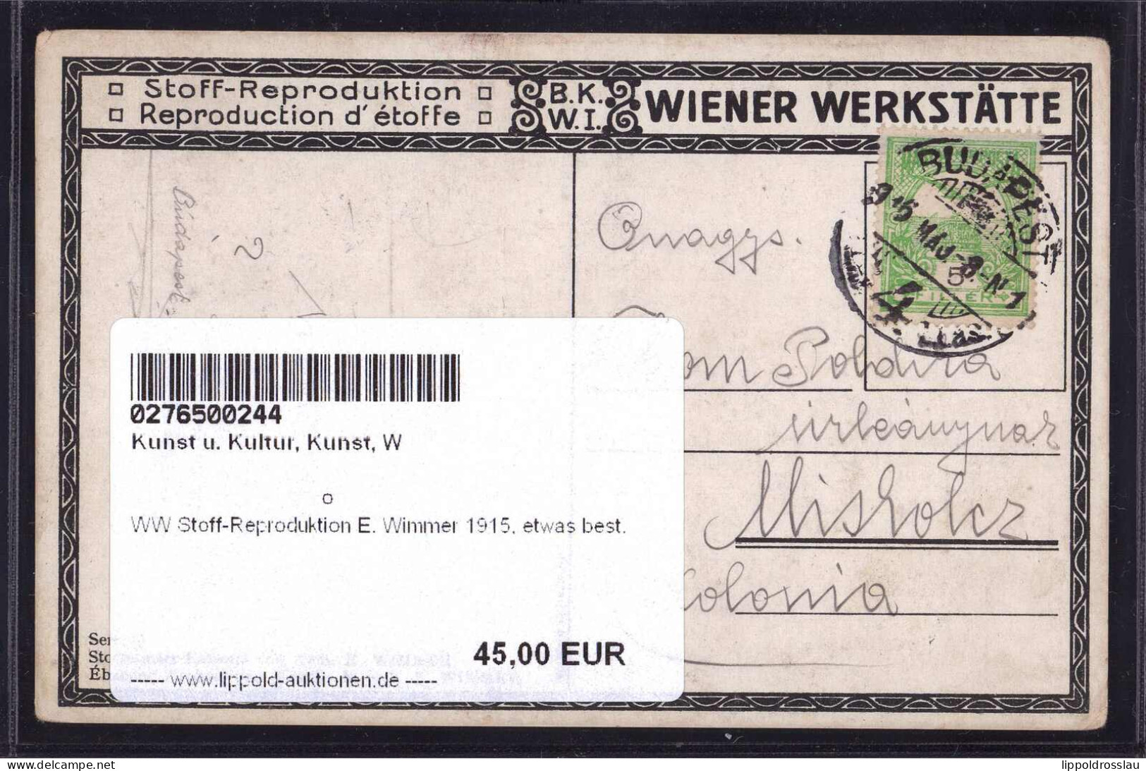 Gest. WW Stoff-Reproduktion E. Wimmer 1915, Etwas Best. - Wiener Werkstätten