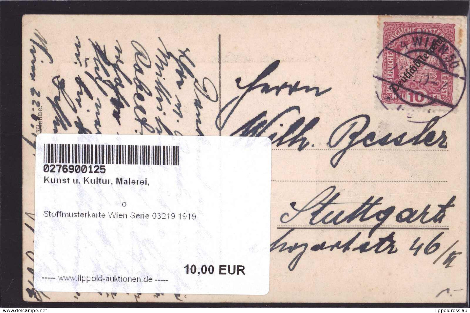 Gest. Stoffmusterkarte Wien Serie 03219 1919 - Autres & Non Classés